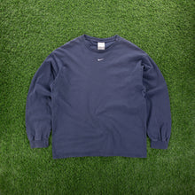 Load image into Gallery viewer, (2000) Nike Small Centre Swoosh Embroidered Navy Long Sleeve T-Shirt - L
