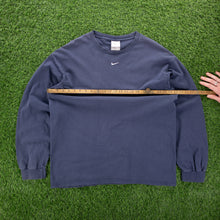 Load image into Gallery viewer, (2000) Nike Small Centre Swoosh Embroidered Navy Long Sleeve T-Shirt - L
