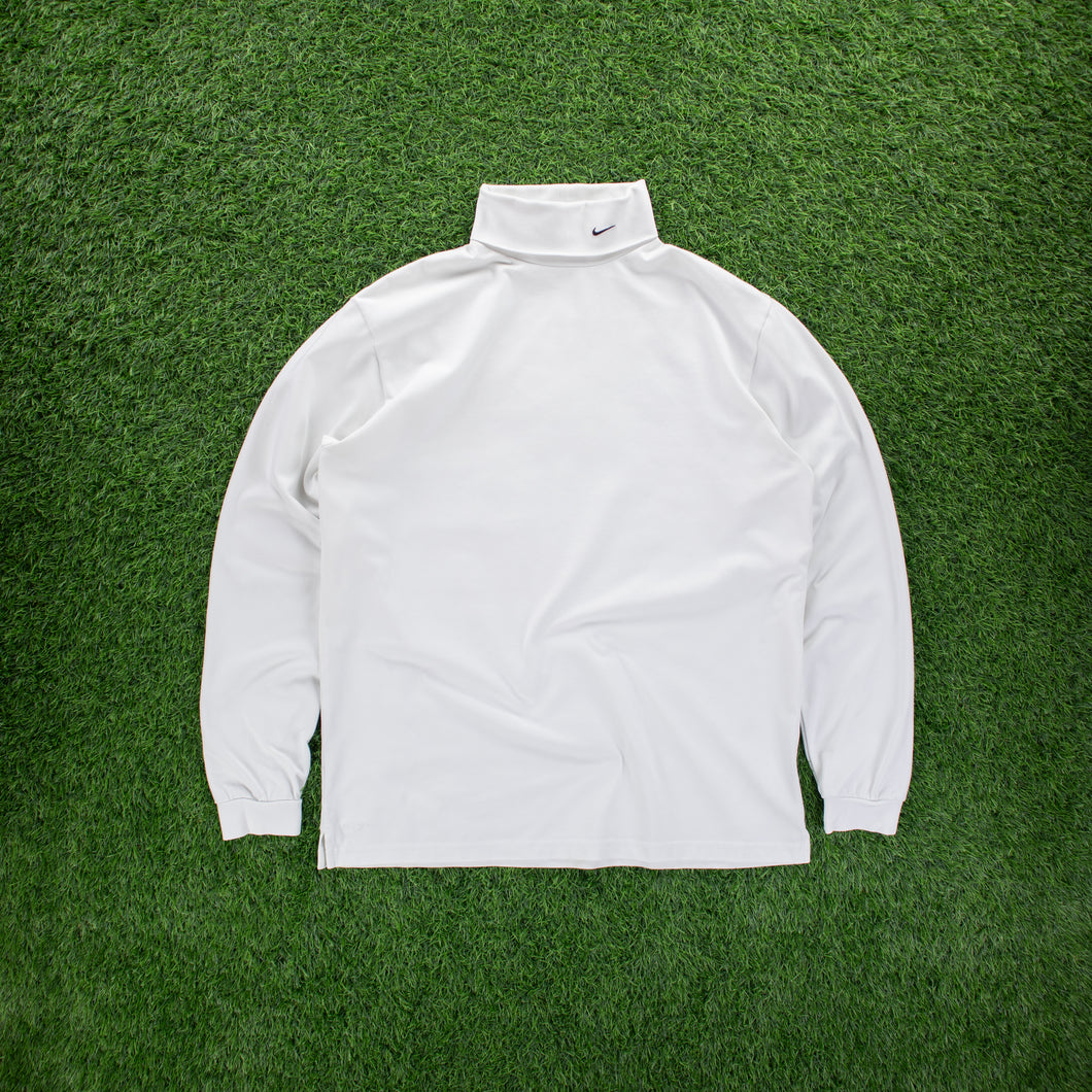 (2007) Nike Golf FitDry Small Swoosh Embroidered Turtleneck White Long Sleeve T-Shirt - L