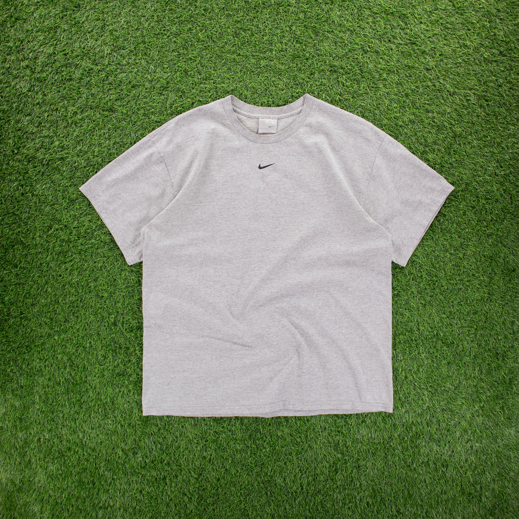 (2000) Nike Small Centre Swoosh Embroidered Grey Short Sleeve T-Shirt - L