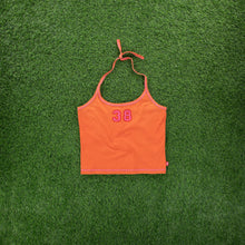 Load image into Gallery viewer, Women’s Kangol 38 Graphic Orange Halter Neck Crop Top - L (12-14)
