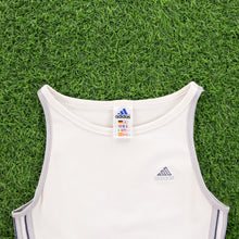 Load image into Gallery viewer, (1999) Women’s Adidas ClimaLite 3-Stripe Embroidered Off White Racer Vest Tank Crop Sports Top - M (8-10)
