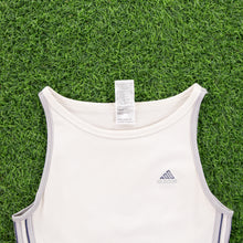 Load image into Gallery viewer, (1999) Women’s Adidas ClimaLite 3-Stripe Embroidered Off White Racer Vest Tank Crop Sports Top - M (8-10)
