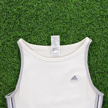 Load image into Gallery viewer, (1999) Women’s Adidas ClimaLite 3-Stripe Embroidered Off White Racer Vest Tank Crop Sports Top - M (8-10)
