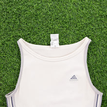 Load image into Gallery viewer, (1999) Women’s Adidas ClimaLite 3-Stripe Embroidered Off White Racer Vest Tank Crop Sports Top - M (8-10)
