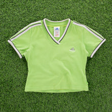 Load image into Gallery viewer, (1999) Women’s Adidas 3-Stripe Embroidered Lime Green V-Neck Baby Crop Top - M (8-10)
