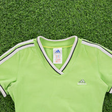 Load image into Gallery viewer, (1999) Women’s Adidas 3-Stripe Embroidered Lime Green V-Neck Baby Crop Top - M (8-10)
