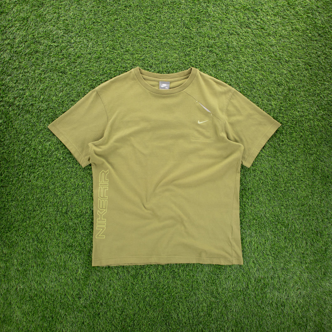 (2007) Nike Air Small Swoosh Embroidered Spell Out Graphic Pocket Green T-Shirt - M