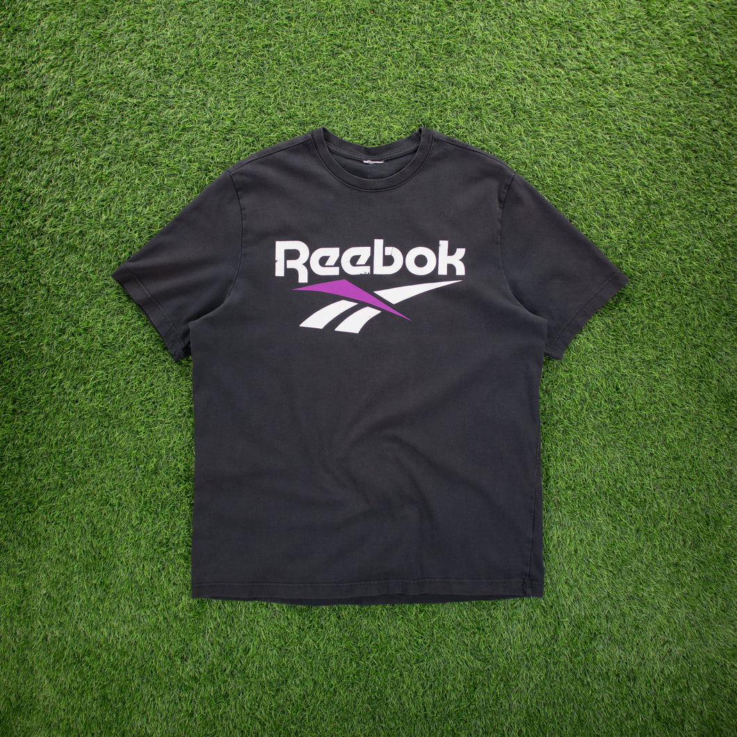 Reebok Large Logo Spell Out Graphic Heavyweight Black T-Shirt - L