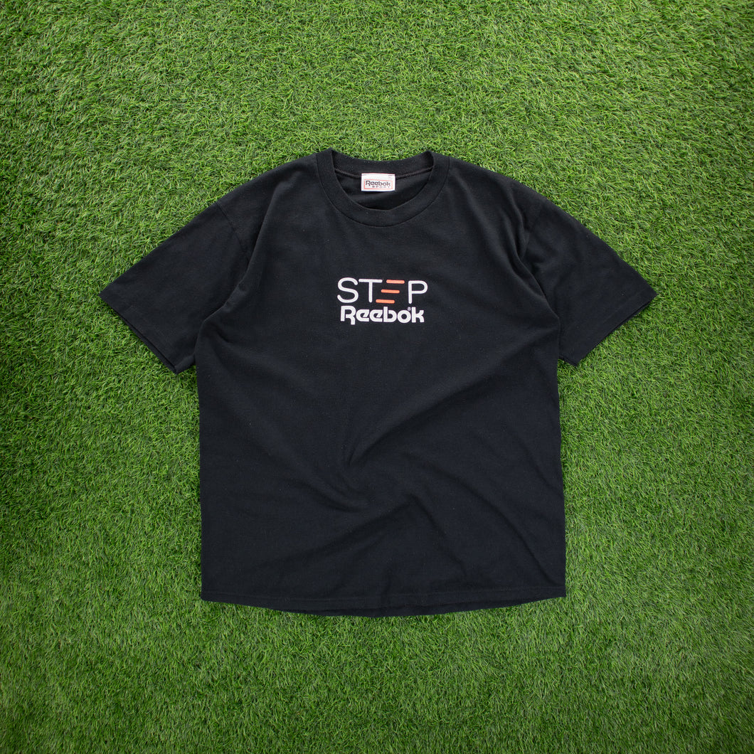 Reebok Sport Step Workout Logo Spell Out Graphic Black Single Stitch T-Shirt - L/XL