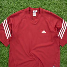 Load image into Gallery viewer, (2001) Adidas Climalite 3-Stripe Breathable Mesh Red V-Neck Sports T-Shirt - L
