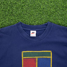 Load image into Gallery viewer, (1997) Nike Tennis Court Large Logo Stitch Graphic Navy T-Shirt - XL
