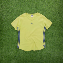 Load image into Gallery viewer, (1999) Women’s Adidas 3-Stripe Centre Logo Embroidered Lime Green V-Neck Ribbed Top - L (14)
