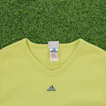 Load image into Gallery viewer, (1999) Women’s Adidas 3-Stripe Centre Logo Embroidered Lime Green V-Neck Ribbed Top - L (14)
