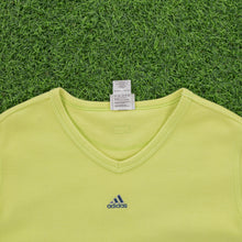 Load image into Gallery viewer, (1999) Women’s Adidas 3-Stripe Centre Logo Embroidered Lime Green V-Neck Ribbed Top - L (14)
