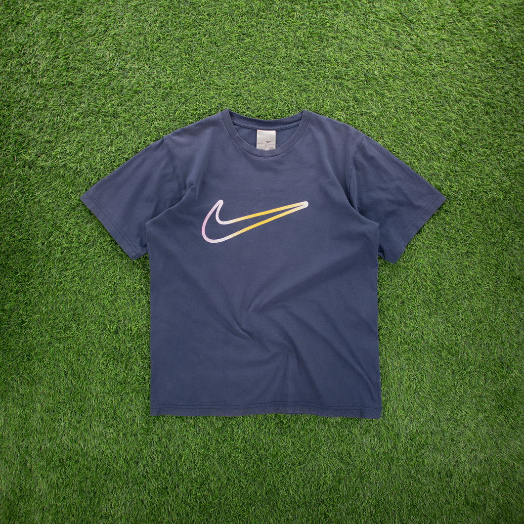 (2008) Nike Large Swoosh Gradient Navy Graphic T-Shirt - M