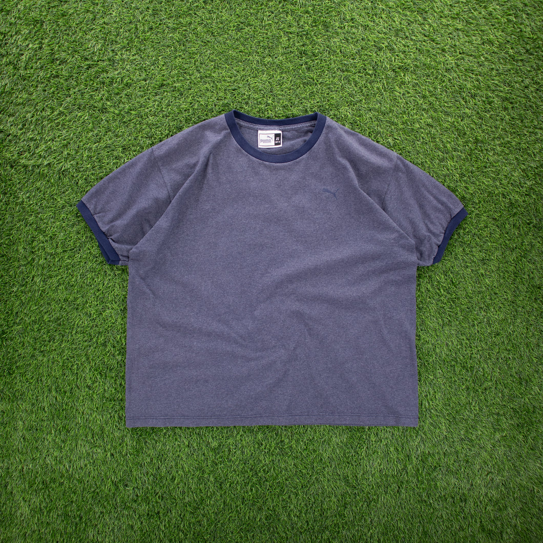 Puma Small Logo Graphic Navy Ringer T-Shirt - L