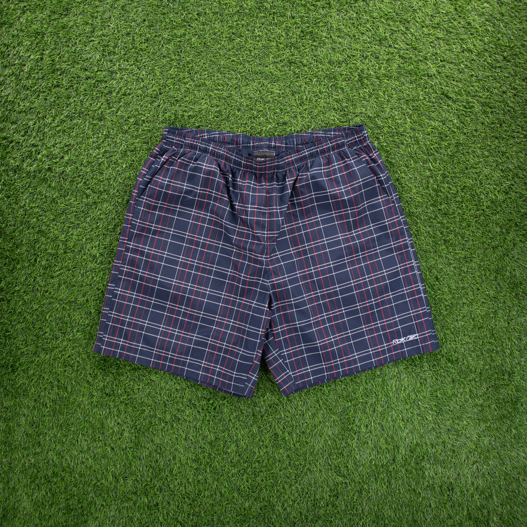 Reebok Small Embroidered Logo Checked Navy Swim Sports Shorts - XXL (36-42”)