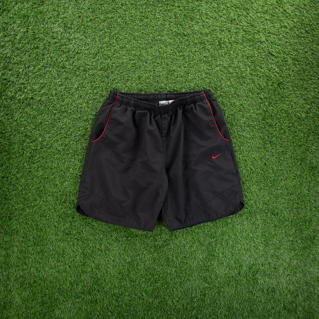 (2007) Nike Small Swoosh Embroidered Piping Black Sports Shorts - L (32-36”)