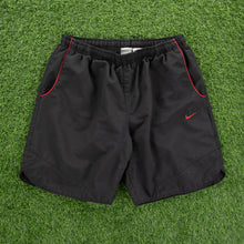 Load image into Gallery viewer, (2007) Nike Small Swoosh Embroidered Piping Black Sports Shorts - L (32-36”)
