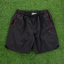 Load image into Gallery viewer, (2007) Nike Small Swoosh Embroidered Piping Black Sports Shorts - L (32-36”)
