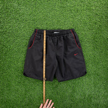 Load image into Gallery viewer, (2007) Nike Small Swoosh Embroidered Piping Black Sports Shorts - L (32-36”)
