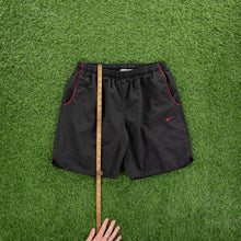 Load image into Gallery viewer, (2007) Nike Small Swoosh Embroidered Piping Black Sports Shorts - L (32-36”)
