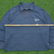 Load image into Gallery viewer, Reebok Small Spell Out Embroidered Logo Boxy Navy Quarter Zip Jumper - L
