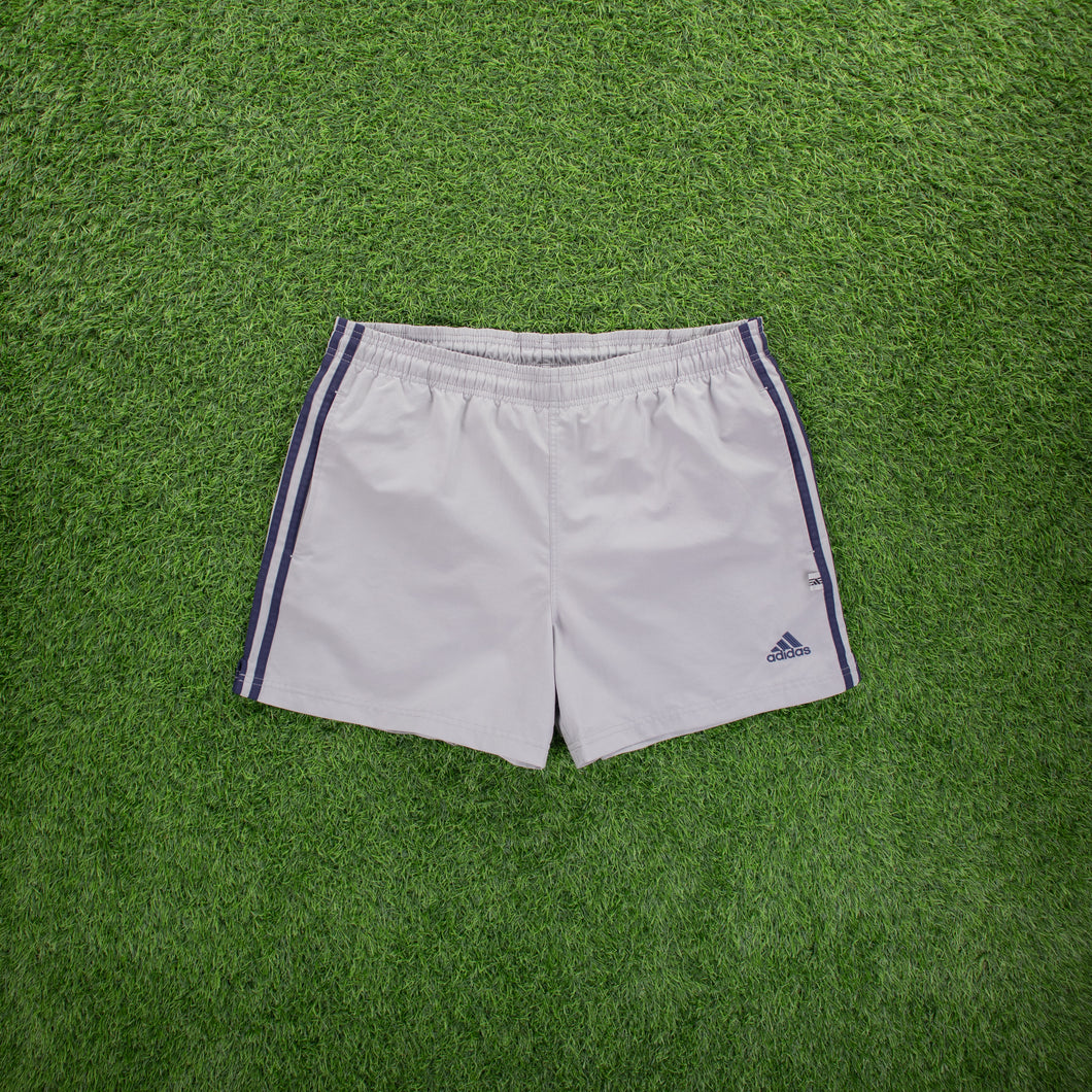 (2001) Adidas 3-Stripe Embroidered Logo Grey Lined Sports Shorts - L (32/34”)