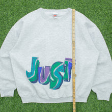 Load image into Gallery viewer, Nike Just Do It Abstract Spell Out Swoosh Double Sided Graphic Logo Boxy Grey Sweatshirt - L

