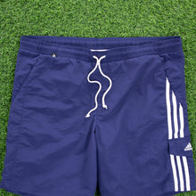 Load image into Gallery viewer, (2003) Adidas 3-Stripe Embroidered Pocket Navy Swim Sports Cargo Shorts - M/L (32/34”)
