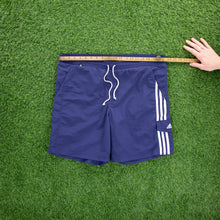 Load image into Gallery viewer, (2003) Adidas 3-Stripe Embroidered Pocket Navy Swim Sports Cargo Shorts - M/L (32/34”)
