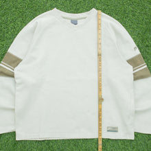 Load image into Gallery viewer, 2001 Nike Small Swoosh Embroidered Logo Stripe Taping Varsity Waffle Boxy V-Neck Beige Brown Sweatshirt - M
