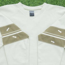 Load image into Gallery viewer, 2001 Nike Small Swoosh Embroidered Logo Stripe Taping Varsity Waffle Boxy V-Neck Beige Brown Sweatshirt - M

