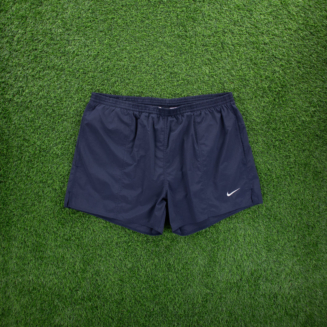 (1999) Nike Small Swoosh Embroidered Lined Navy Sports Shorts - XXL (38-42”)