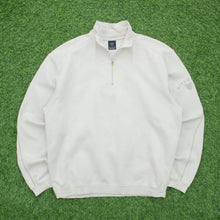 Load image into Gallery viewer, 1997 Nike Golf Small Spell Out Swoosh Embroidered Logo Piping Boxy Beige Quarter Zip Jumper - L
