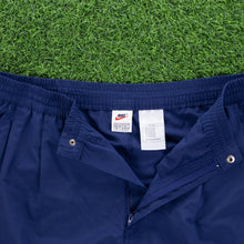 Load image into Gallery viewer, (1997) Nike Small Swoosh Embroidered Popper Pleated Navy Sports Shorts - XL (36-40”)
