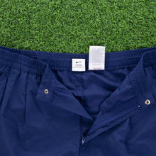 Load image into Gallery viewer, (1997) Nike Small Swoosh Embroidered Popper Pleated Navy Sports Shorts - XL (36-40”)
