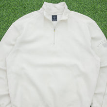 Load image into Gallery viewer, 1997 Nike Golf Small Spell Out Swoosh Embroidered Logo Piping Boxy Beige Quarter Zip Jumper - L
