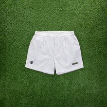 Load image into Gallery viewer, (1997) Adidas 3-Stripe Spell Out Embroidered Logo Pleated White Sport Shorts - L (34/36”)
