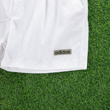 Load image into Gallery viewer, (1997) Adidas 3-Stripe Spell Out Embroidered Logo Pleated White Sport Shorts - L (34/36”)
