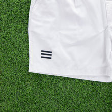 Load image into Gallery viewer, (1997) Adidas 3-Stripe Spell Out Embroidered Logo Pleated White Sport Shorts - L (34/36”)
