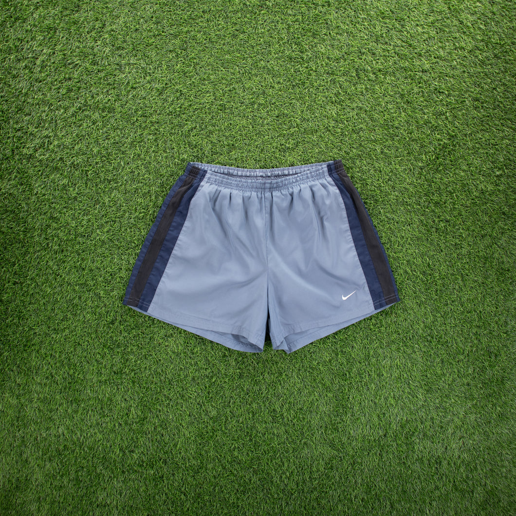 Nike Small Swoosh Embroidered Mesh Stripe Light Blue Sports Shorts - M (28-32”)