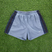 Load image into Gallery viewer, Nike Small Swoosh Embroidered Mesh Stripe Light Blue Sports Shorts - M (28-32”)
