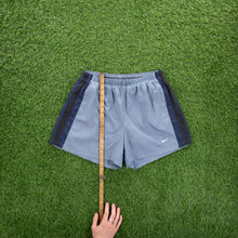 Load image into Gallery viewer, Nike Small Swoosh Embroidered Mesh Stripe Light Blue Sports Shorts - M (28-32”)
