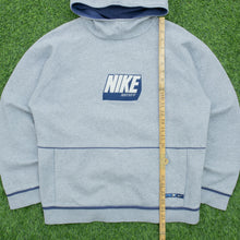 Load image into Gallery viewer, 2002 Nike Just Do It Spell Out Graphic Small Swoosh Embroidered Piping Boxy Pullover Grey Navy Hoodie - L/XL
