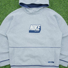 Load image into Gallery viewer, 2002 Nike Just Do It Spell Out Graphic Small Swoosh Embroidered Piping Boxy Pullover Grey Navy Hoodie - L/XL
