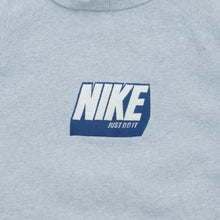 Load image into Gallery viewer, 2002 Nike Just Do It Spell Out Graphic Small Swoosh Embroidered Piping Boxy Pullover Grey Navy Hoodie - L/XL
