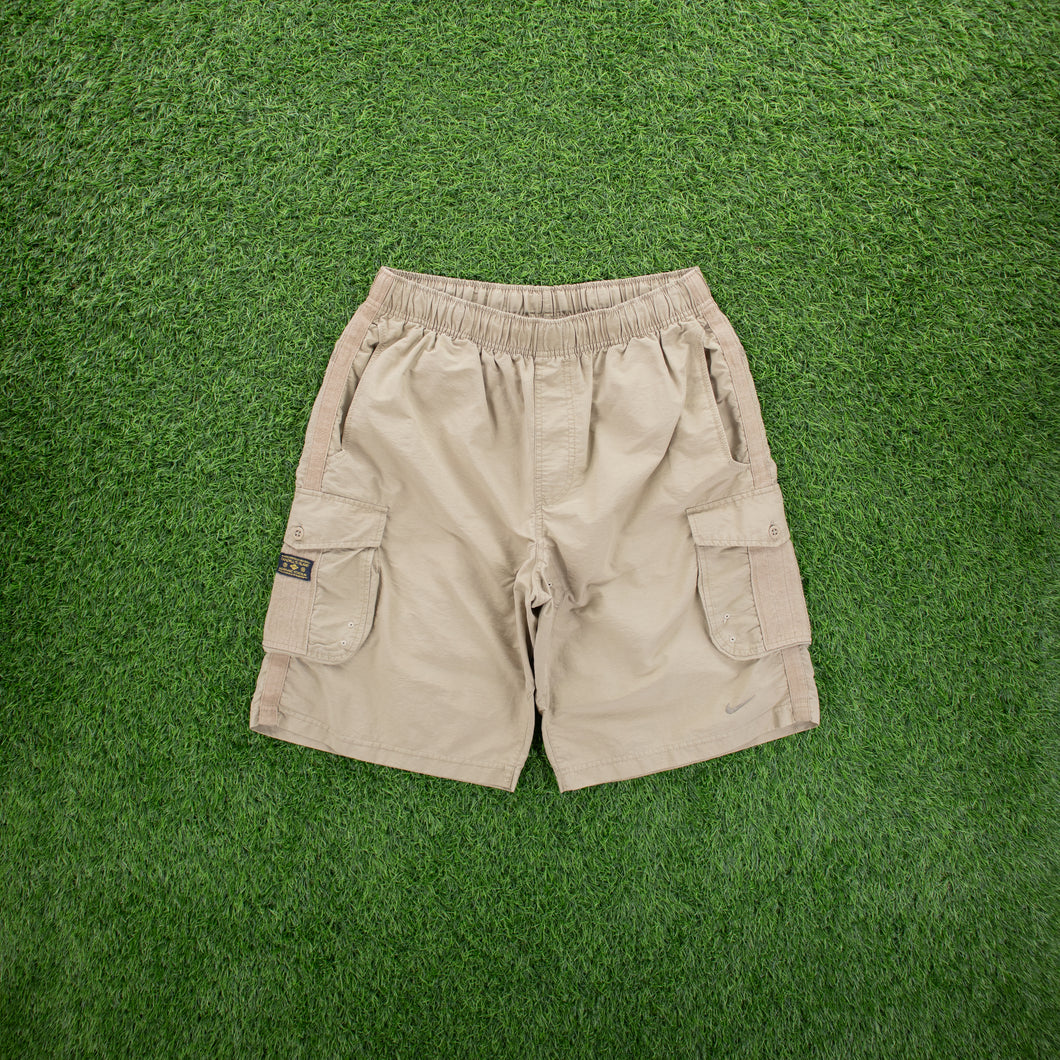 (2007) Nike Randall’s Island Downing Stadium Small Swoosh Embroidered Cream Cargo Shorts - L (32-36”)