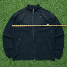 Load image into Gallery viewer, 2007 Nike Fit Small Swoosh Embroidered Nylon Panel Full Zip Black Fleece - L
